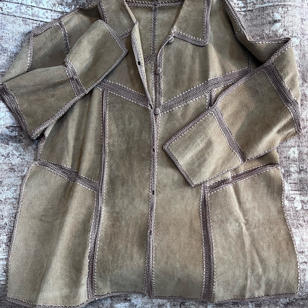 Suede Patchwork Leather Jacket in tan Size 3X approximately